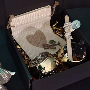 Two golden glass globes with refill kit